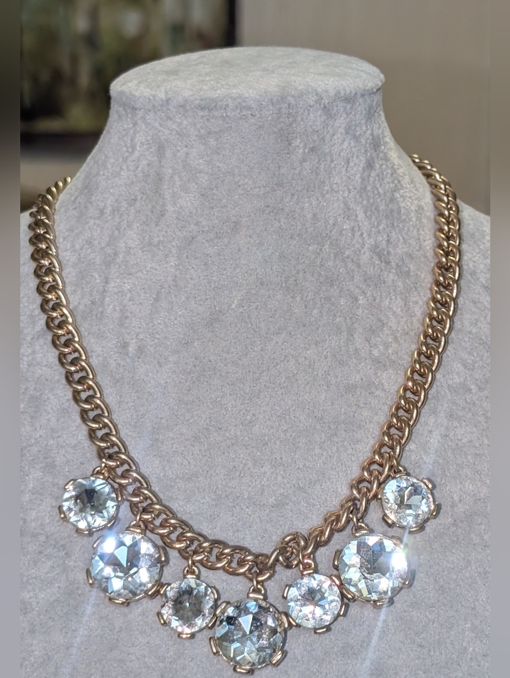 Gold‎ Tone Crystal Statement Necklace - Clear Crystals